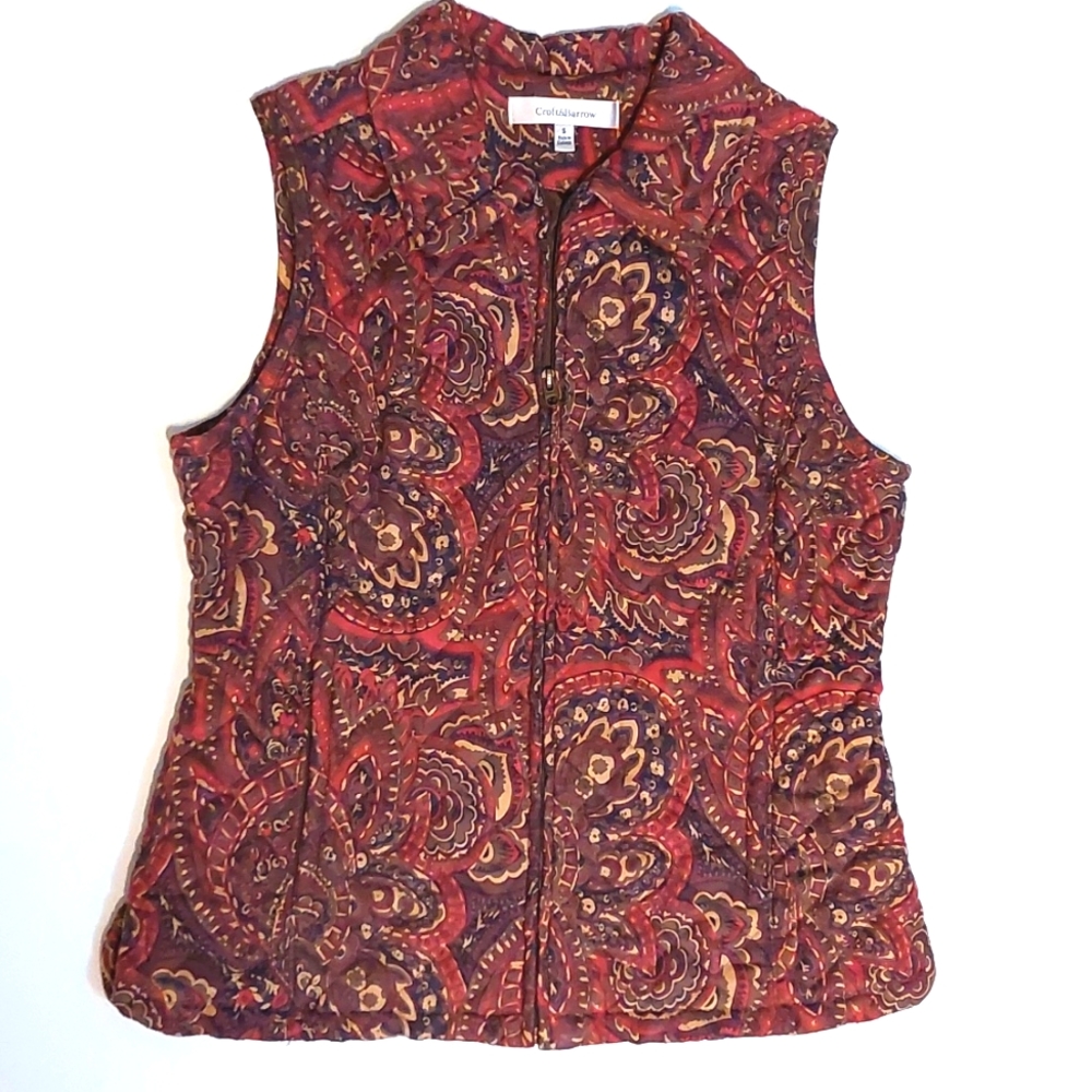 Quilted Paisley Zip-up Vest, Size S